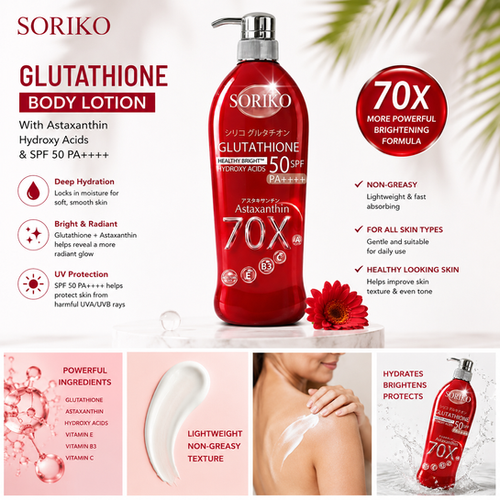 soriko glutathione Astaxanthin 70X Healthy Bright Body Lotion SPF50 PA++++ - 500ml Immune System Supplements and Allergy Support
